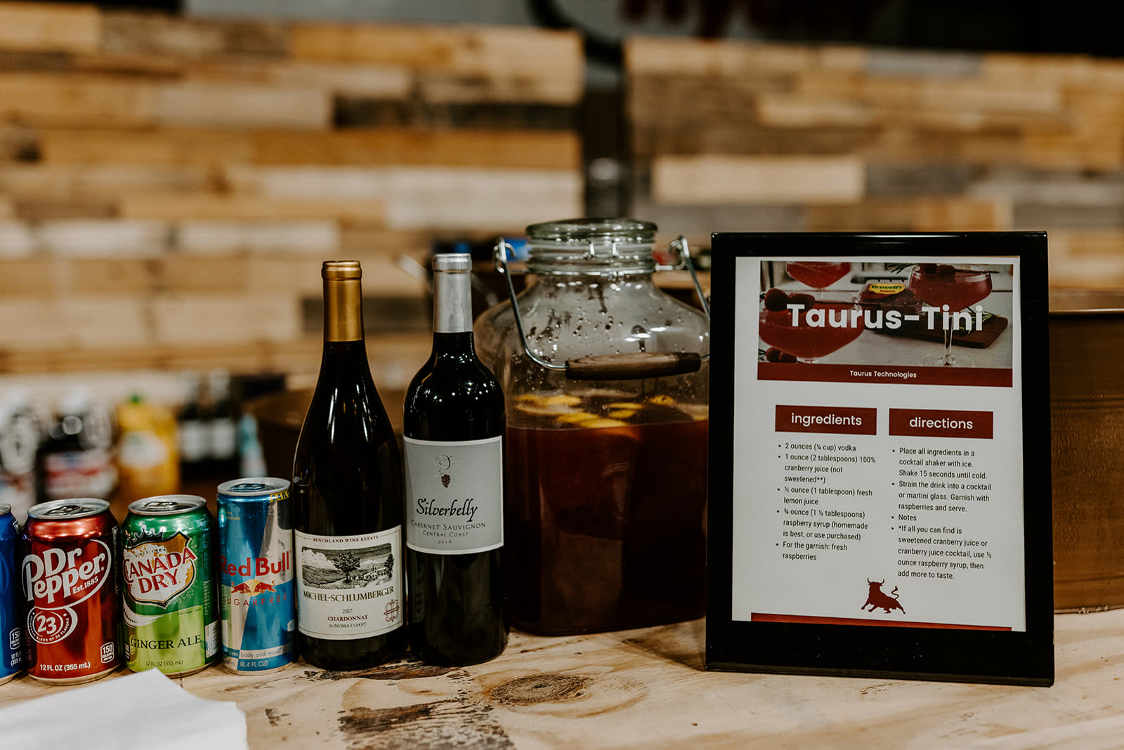 The Taurus-Tini drink station with the recipe card
